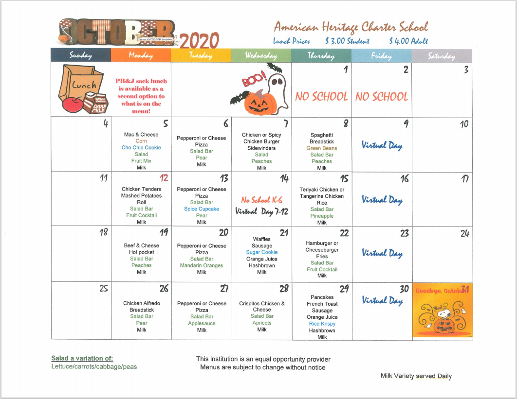Calendar American Heritage Charter School